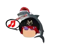 a shark wearing a santa hat is holding a flute in its mouth