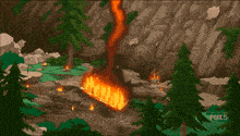 a cartoon of a volcano with a fox 5 logo