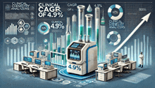 an advertisement for clinical chemistry analyzers shows a machine with a 4.9% cagr