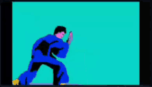 a cartoon of a man in a blue suit giving a high five