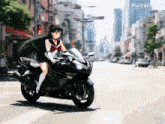 a picture of a girl on a motorcycle with pixverse.ai written in the corner