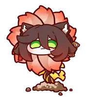 a cartoon drawing of a flower with a cat 's ears and green eyes