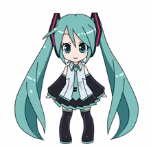 a drawing of hatsune miku with long green hair and headphones