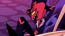 a cartoon character in a suit and tie is sitting on a table with his legs crossed