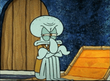 a cartoon of squidward from spongebob squarepants is standing with his arms crossed