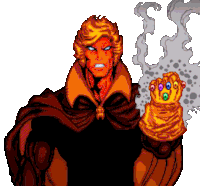 a pixel art drawing of a man holding a glove