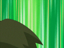 a close up of a cartoon character 's head with a green background .