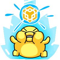 a cartoon drawing of a yellow object with a cube on it