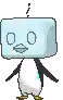 a pixel art penguin with a ice cube on its head .