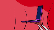 a person holding a laptop with a tiny arms sticker
