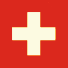 a white cross on a red background with sparklers around it