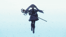 a silhouette of a girl with long hair holding a staff