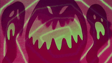 a cartoon character is surrounded by shadows of ghosts in a purple background