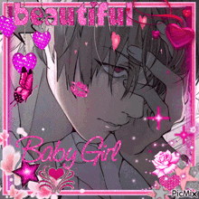 a picture of a boy with the words beautiful baby girl written on it