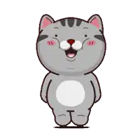 a cartoon cat with a big white belly is standing and smiling