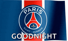 a paris saint germain logo is on a blue and red flag