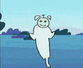 a cartoon drawing of a white bear with a smile on his face