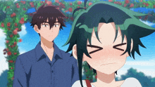 a man and a girl are standing next to each other with the girl making a funny face