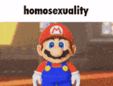 a cartoon of mario with the words homosexuality behind him
