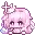 it is a pixel art of a girl with pink hair and a cross in her hair .