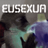 a monkey drinking from a purple bottle with the word eusexua written on the bottom