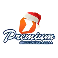 a logo for premium clube de beneficios with a santa hat on top