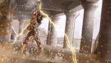 a lightning bolt is being thrown at a robot