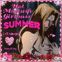 a picture of a man with long hair says hot malewife girlboss summer