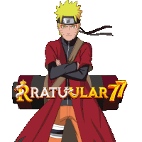 a naruto character is standing in front of a banner that says ratuular 77