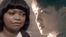 a close up of a woman and a close up of a man