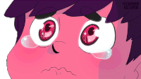 a close up of a cartoon character 's face with a tear coming out of his eye