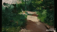 a painting of a path in the woods is made in animatica