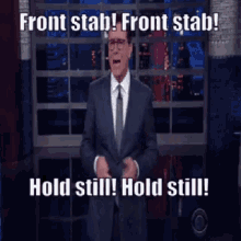 Stephen Colbert Front Stab GIF - Stephen Colbert Front Stab Scaramucci GIFs