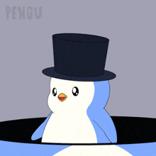 a penguin wearing a top hat with the word penguin on the bottom
