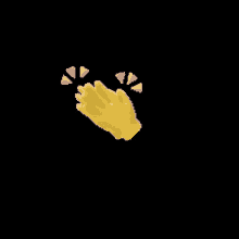 a yellow hand clapping on a black background with hearts coming out of it