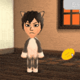 a cartoon character in a cat costume is standing in front of a window with the word edit on it