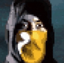 a pixel art of a man wearing a mask and holding a gun .