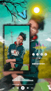 a man wearing a black sweatshirt is sitting in front of a screen that says loading