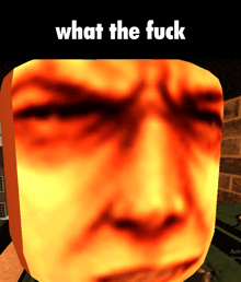 a close up of a face with the words what the fuck written above it