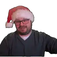 a man with glasses and a santa hat on