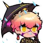a pixel art drawing of a girl with a black umbrella .