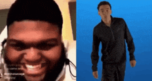 a man wearing a black nike jacket is standing next to another man