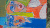 a colorful painting with the letter n on the bottom right corner