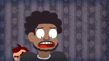 a cartoon drawing of a man with a beard and a bearded man behind him