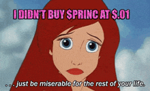a cartoon of ariel from the little mermaid says i did n't buy spring at $ .01
