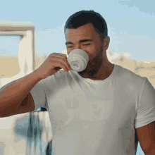 Sipping Coffee James Tindale GIF - Sipping Coffee James Tindale All Star Shore GIFs