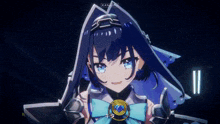a girl with blue eyes and a bow on her neck is a character from a video game