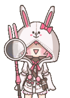 a cartoon of a girl wearing a bunny costume holding a magnifying glass