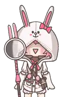 a cartoon of a girl wearing a bunny costume holding a magnifying glass