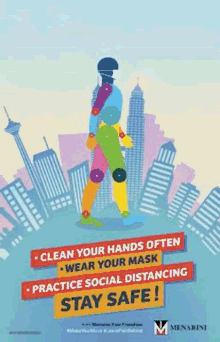clean your hands often wear face mask social distancing stay safe walking